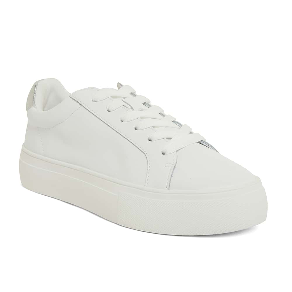 Frenzy Sneaker in White And Silver Leather