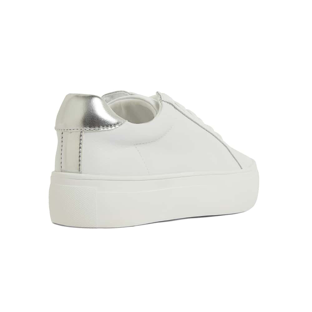 Frenzy Sneaker in White And Silver Leather
