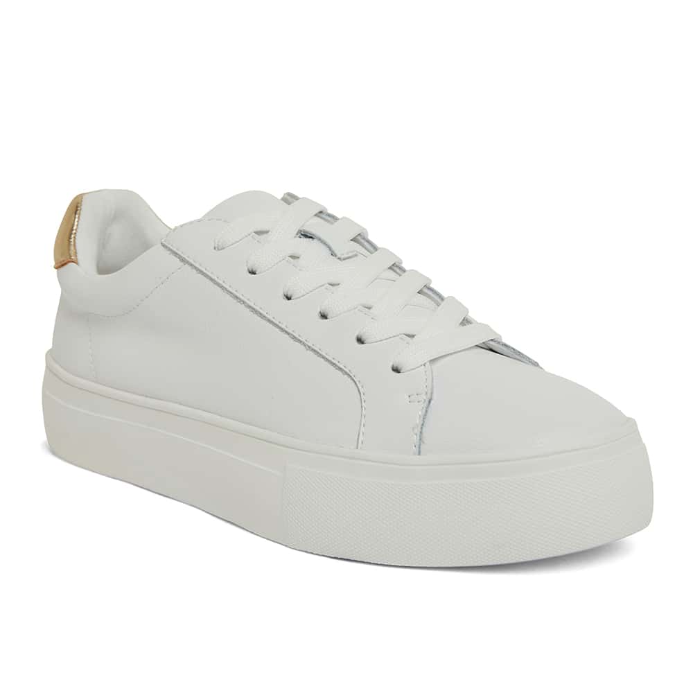 Frenzy Sneaker in White And Gold Leather