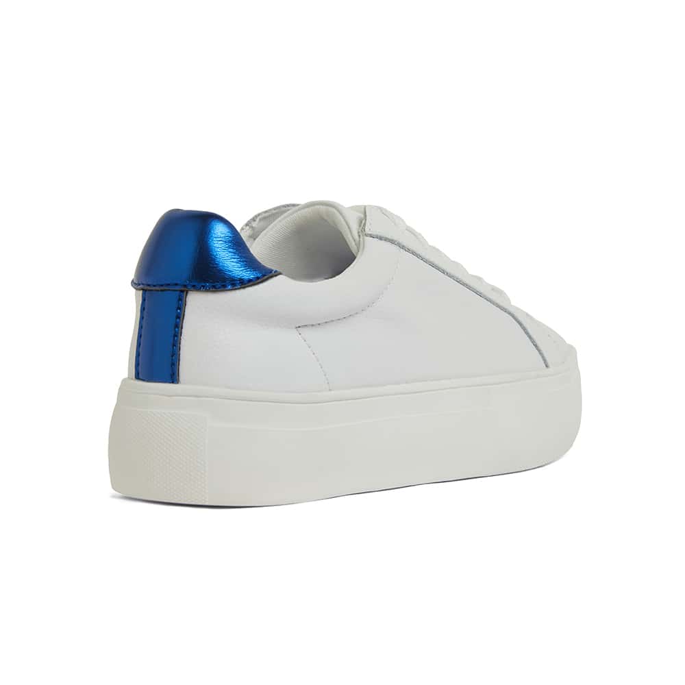 Frenzy Sneaker in White And Navy Metallic Leather