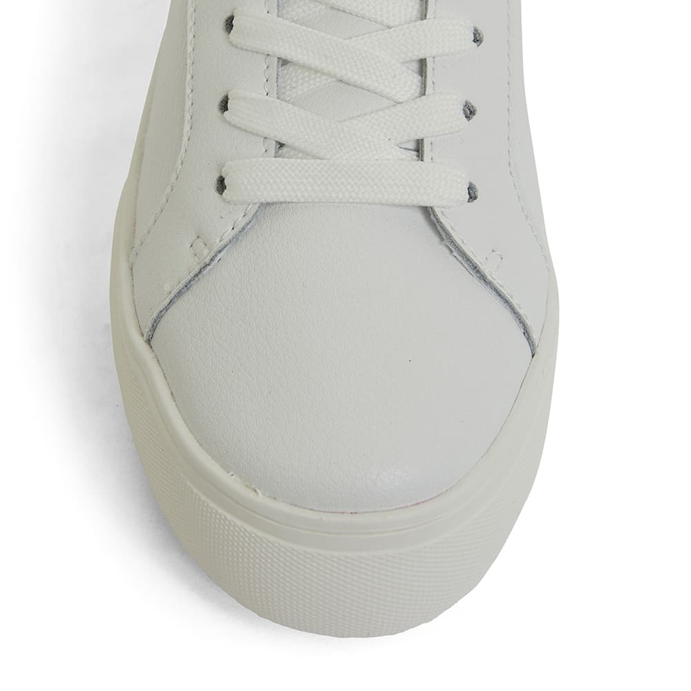 Frenzy Sneaker in White And Navy Metallic Leather