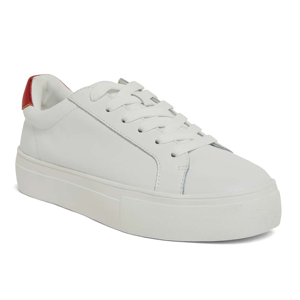 Frenzy Sneaker in White And Red Metallic Leather