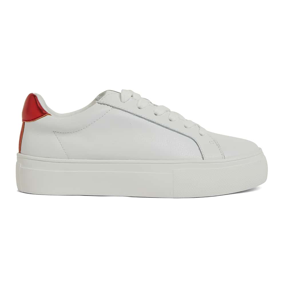 Frenzy Sneaker in White And Red Metallic Leather