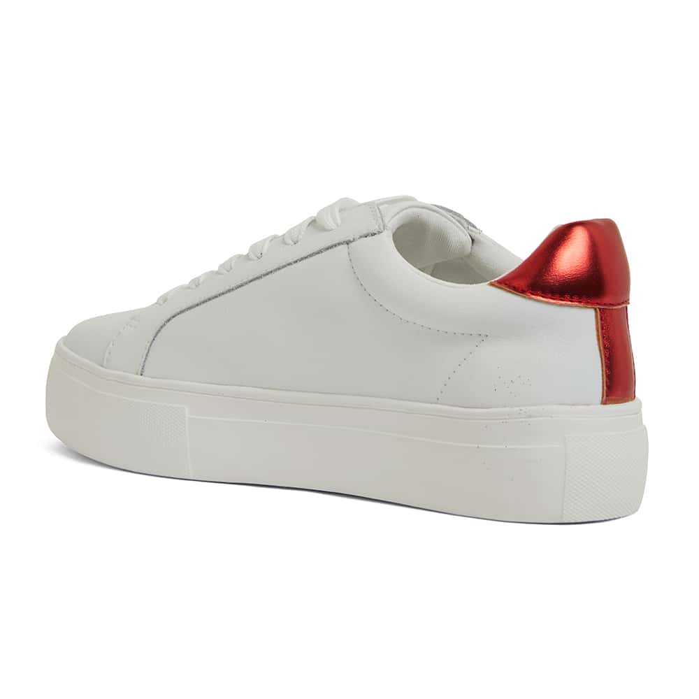 Frenzy Sneaker in White And Red Metallic Leather