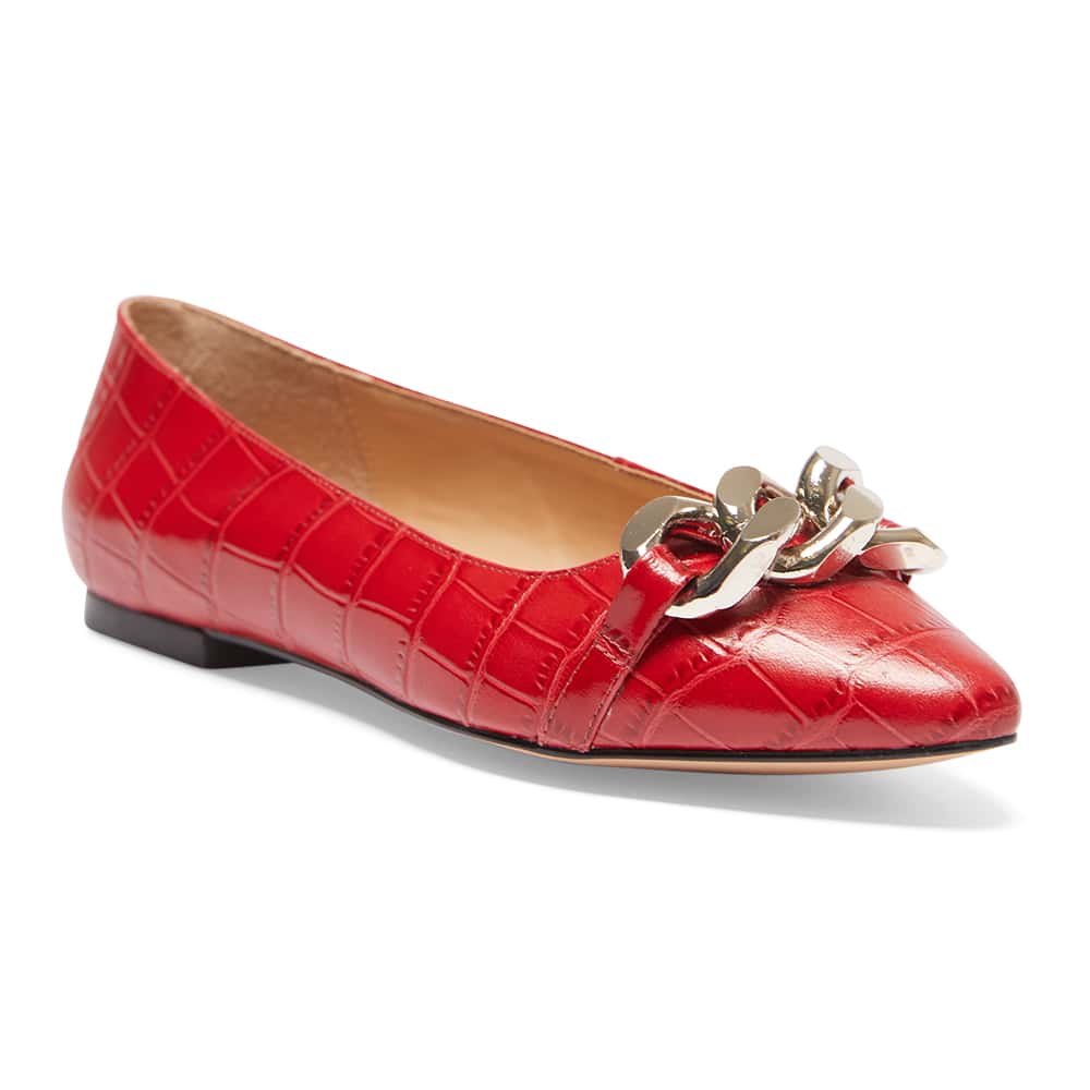 Lacey Ballet Flat in Red Croc Print Leather