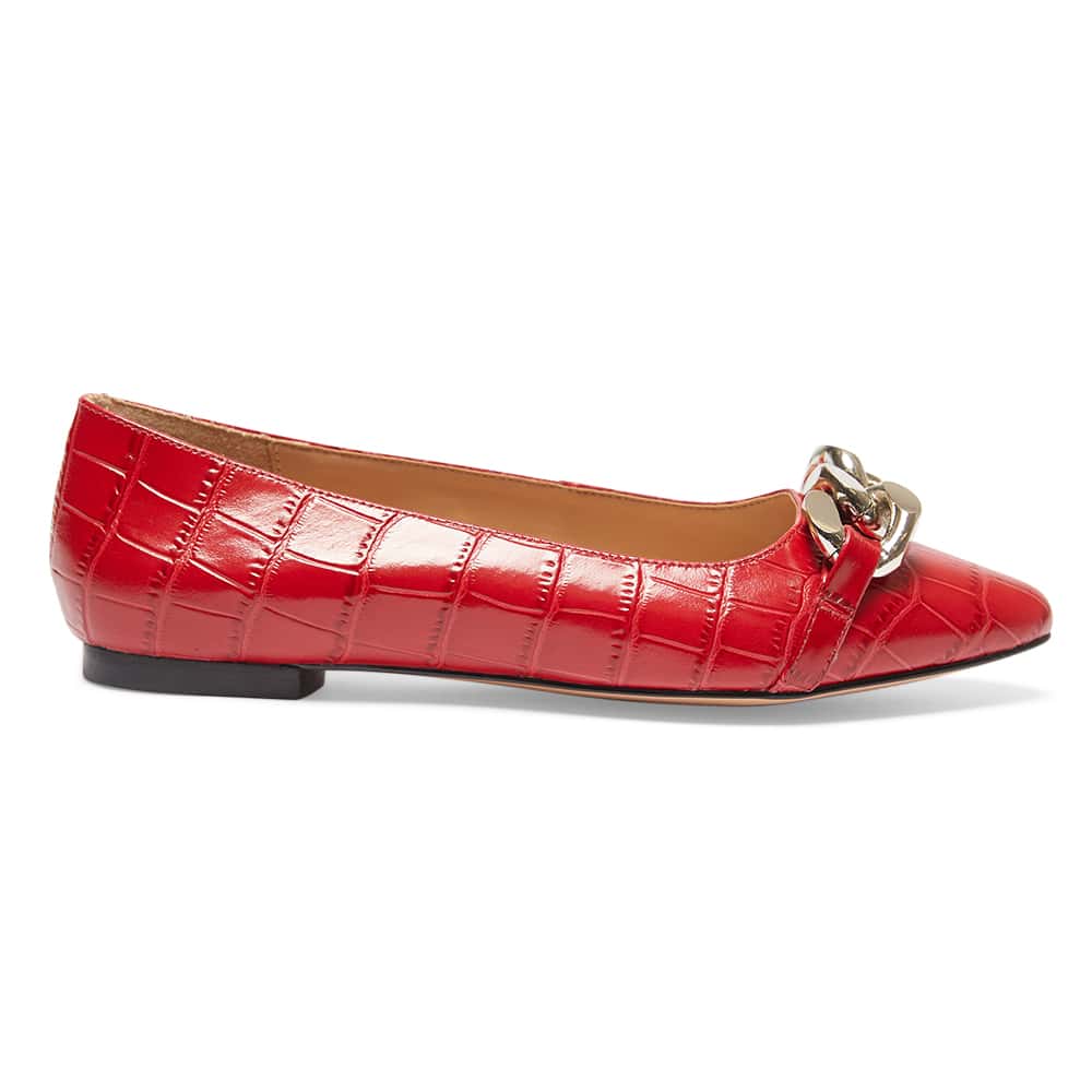 Lacey Ballet Flat in Red Croc Print Leather