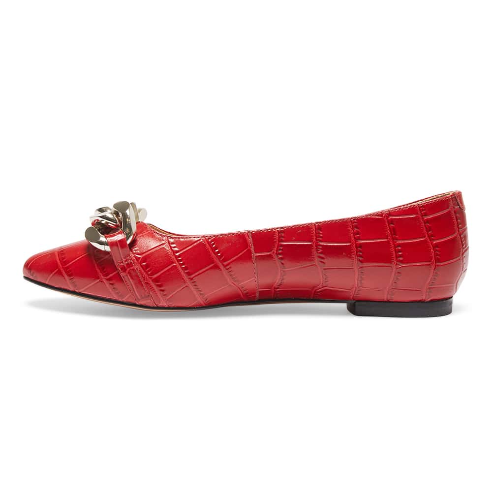 Lacey Flat in Red Croc Print Leather