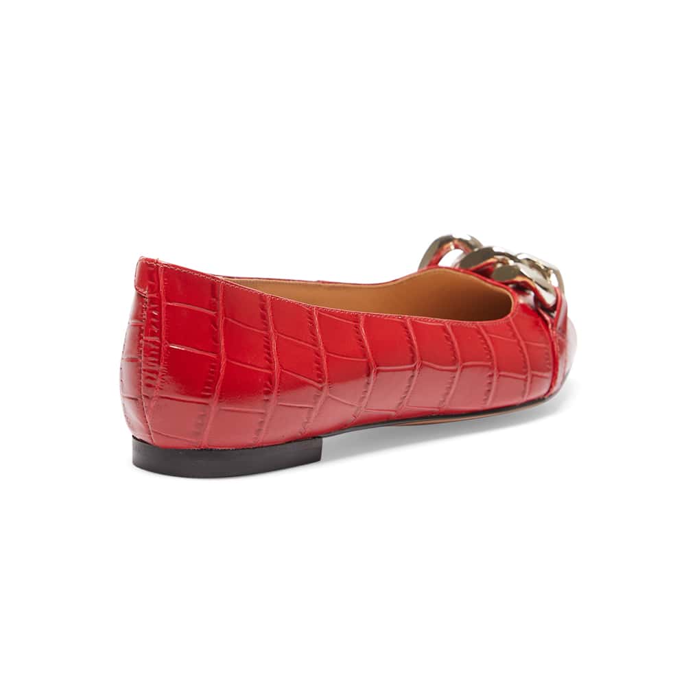 Lacey Flat in Red Croc Print Leather