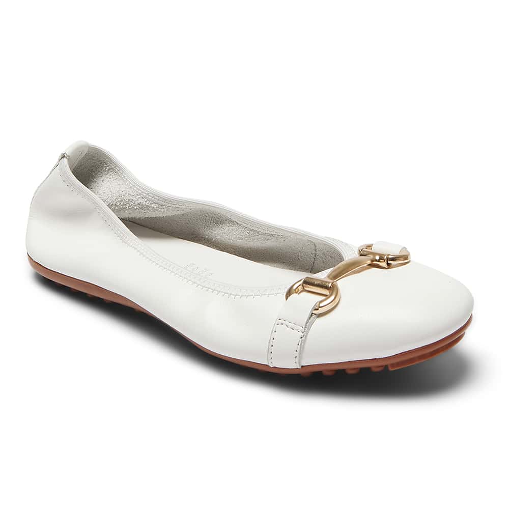 Pilgrim Ballet Flat in White Leather