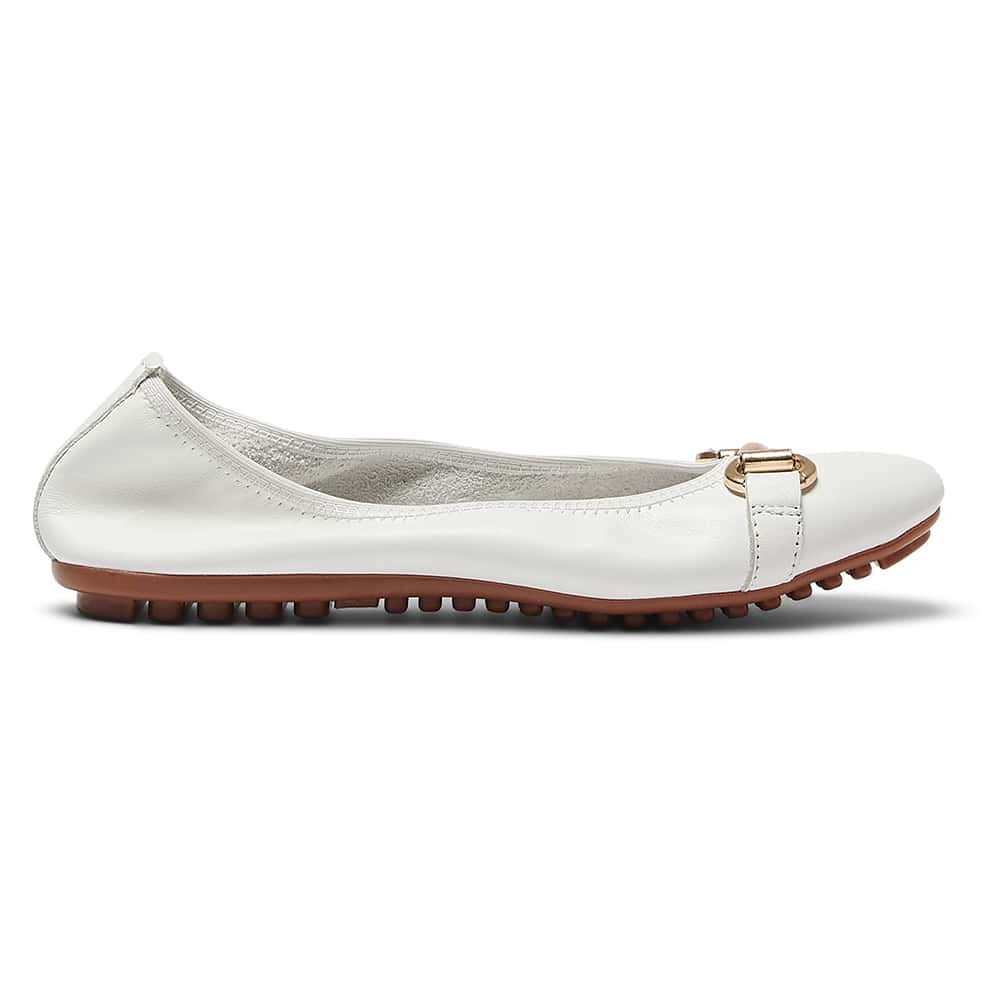 Pilgrim Ballet Flat in White Leather