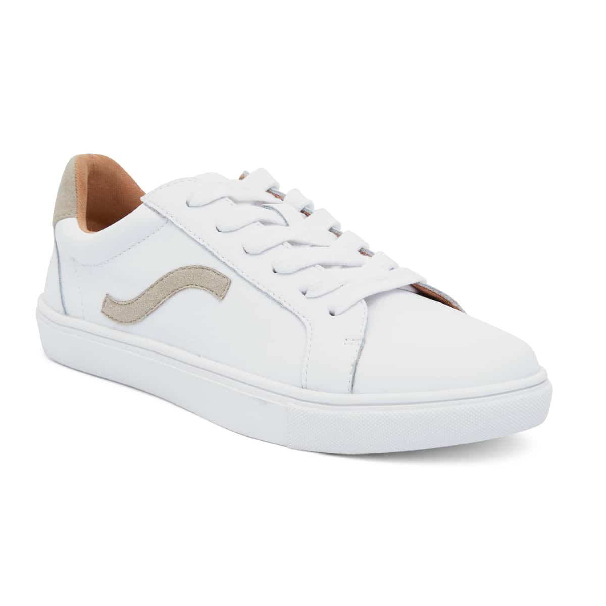 Saxon Sneaker in White And Taupe Leather