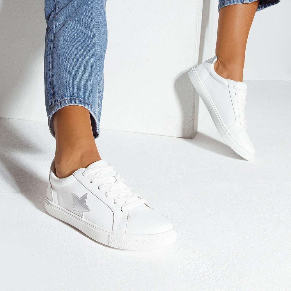 Stark Sneaker in White Silver Leather Sandler Shoe HQ