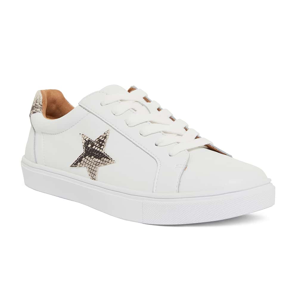 Stark Sneaker in White & Snake Print Leather Sandler Shoe HQ
